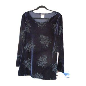 Vintage Navy Blue Velvet top with silver floral motif